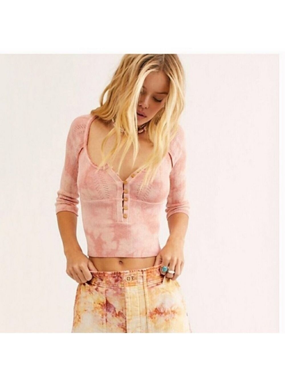 Free People Rory Pointelle Henley NWOT